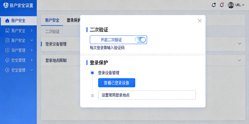 C7娱乐账户安全设置页面，展示二次验证和登录保护选项